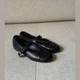 Chanel Black Leather Ballerina Mary Jane Flats - Size 37